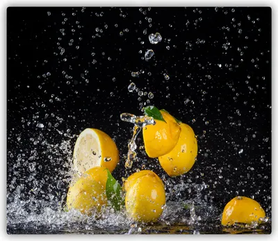 Produktbild von Tulup Glas Herdabdeckplatte Glaskeramikkochfeld-Abdeckung Spritzschutz Glasabdeckplatte Kochplattenabdeckung und Schneidebrett - Einteilig - 60x52 cm Zitronen und Wasser