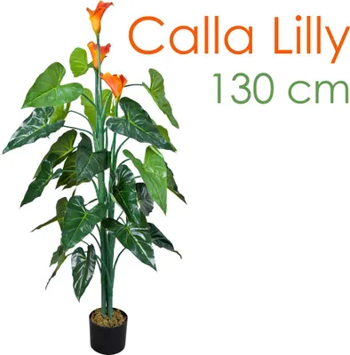 Produktbild von Drachenwurz Calla Lily Kunstpflanze Künstliche Pflanze 130 cm Kunstblume Innendekoration Kunst Pflanze wie echt im Topf Decovego