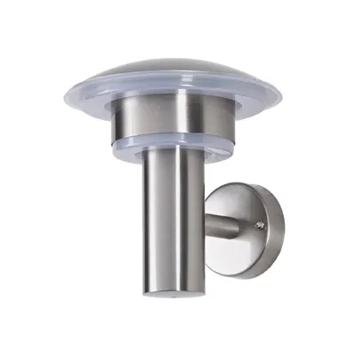A modern stainless steel outdoor wall light.