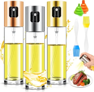 Produktbild von Ölsprüher zum Kochen, 3 Stück Öl Sprühflasche, Ölsprüher Flasche, 4 in 1 Nachfüllbare Öl und Essigspender Flasche Öl Sprayer Mit Bürste und Öltrichter, Für Grillen, Salate, Kochen