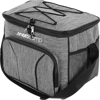 Obrázek produktu pro Enero Camp chladicí taška 18L - termo taška šedočerná 33x21x26 cm, izolovaná, s popruhem přes rameno a vnějšími kapsami, ideální na piknik, pláž a do práce