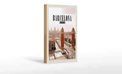 Produktbild von Holzschild Reise 12x18 cm Barcelona Spanien Panorama Dekoration