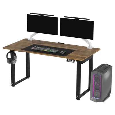 Image de Table de travail, hauteur réglable électriquement, plateau brun, 160x75 cm, 74-116 cm, UPLIFT, avec piètement XXL