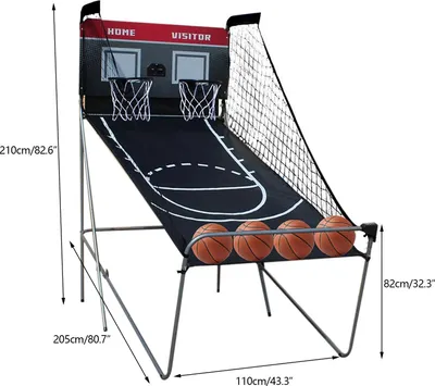 Produktbild von Basketball Arcade für 2 Spieler - Klappbares Spielgestell - Elektronische Anzeige mit 8 Spielmodi - 4 Bälle inklusive - Stahl Nylon MDF - Schwarz/Rot/Weiß