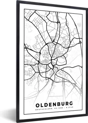 Produktbild von MuchoWow® Gerahmtes Poster Karte - Karte von Oldenburg 60x90 cm - Poster mit Schwarzem Bilderrahmen Wandposter Rahmen Foto Bilder - Kunst