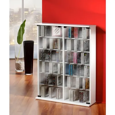 Produktbild von Roma Regal 2 Glastüren, CD-Turm 12 Fächer weiß.