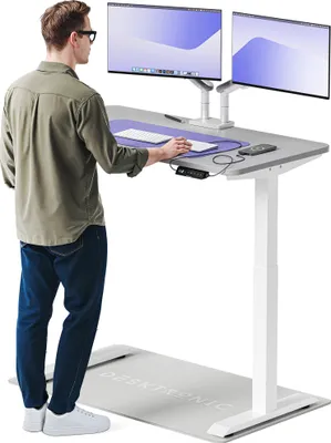 Produktbild von Desktronic HomeOne Elektrisch höhenverstellbarer Schreibtisch 120x60cm Weiß/Grau mit Memory-Funktion, Anti-Kollisions Technologie, USB-A und USB-C-Ladeanschlüssen