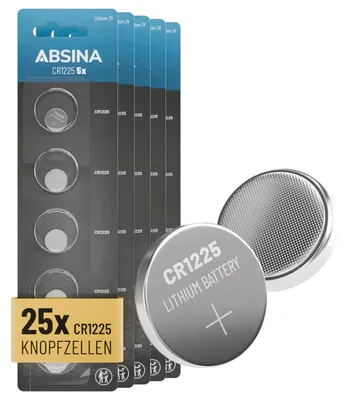Produktbild von ABSINA 25X CR1225 Knopfzelle 3V Lithium - CR 1225 auslaufsicher & Lange Haltbarkeit - Lithium CR1225