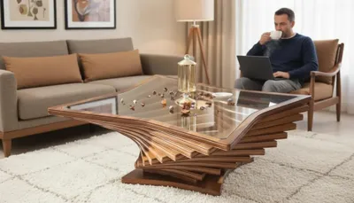 Immagine prodotto di Tavolino moderno in legno, colore marrone, comodo, pratico ed elegante, ideale per il soggiorno
