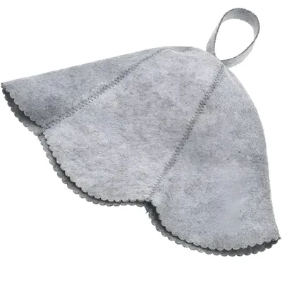 A single gray felt sauna hat shown against a white background.