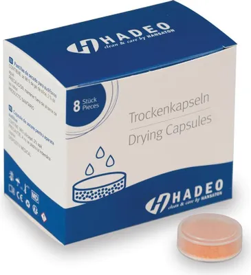 Produktbild von 8 Trockenkapseln für HdO-Ohrstücke und Hörsysteme von Hadeo