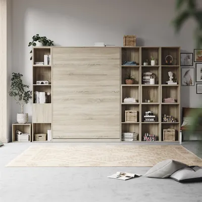 Produktbild von SMARTBett WOHNWAND Schrankbett 140x200 Vertikal mit Regalen Eiche Sonoma