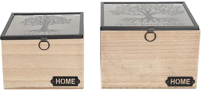 Productafbeelding van Clayre & Eef Houten dozen, 18x18x12 cm en 15x15x11 cm, bruin, set van 2, artikelnummer 6H1936