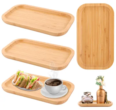 4 Bambus-Serviertabletts, 25x14x2 cm, rechteckig, natur
