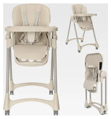 Produktbild von Klappbarer Kinderhochstuhl, mitwachsender Babyhochstuhl, verstellbarer Babystuhl für unterwegs, Beige