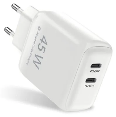 Image de Chargeur Dual USB-C PD 45 W pour ordinateur portable et smartphones - Blanc