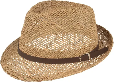 Fiebig luftiger Strohhut Seegras  Stroh Trilby  mit Kunstleder-Garnitur in beige