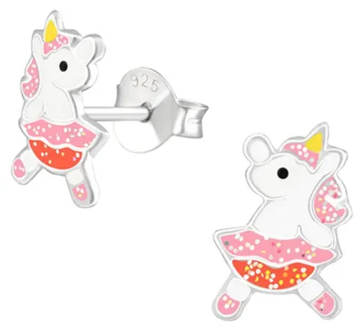 Produktbild von Kinder-Ohrstecker: 925 Silber Ohrringe „Glitzer Einhorn“