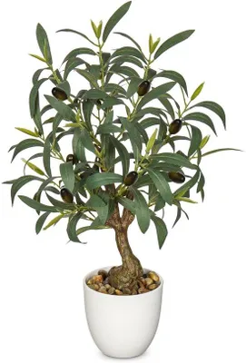 Produktbild von Unyqoos Kunstpflanze Olivenbaum für Innen- und Außendekoration, 45 cm hoch mit Topf und realistischen Oliven