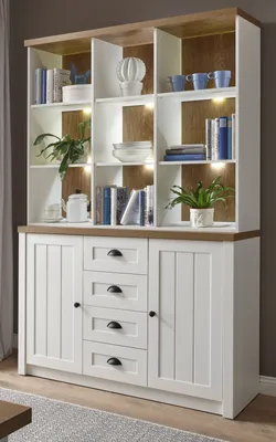 Produktbild von Buffetschrank "Seyne" in weiß Pinie und Eiche hell Landhaus Buffet 130 x 198 cm