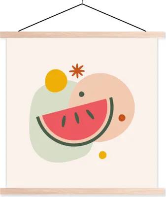 Produktbild von MuchoWow® Textilposter Wassermelone - Obst - Sommer 120x120 cm mit holzfarbenen Rahmen - Textil-Poster