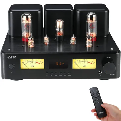 Obrázok produktu pre Zosilňovač s hybridnou technológiou, 300 wattov – Bluetooth 5.4, HiFi stereo – elektronky EL34 – čierna farba