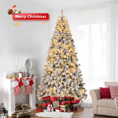 Produktbild von LEADZM 180cm Künstlicher Weihnachtsbaum Tannenbaum mit Schnee, 100 LED Beleuchtung, 750 Spitzen, Weiß