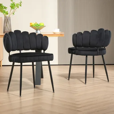 Image de AIORBER Chaise de salle à manger (lot de 2), velours, rembourrée pour le confort, dossier moderne avec accoudoirs, pour salle à manger, chambre, 58x56x78cm,Noir
