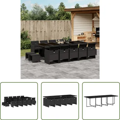 Produktbild von The Living Store 15-tlg. Garten-Essgruppe mit Kissen Schwarz Poly Rattan