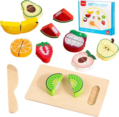 Obrázok produktu pre Montessori hračky, drevená sada na krájanie ovocia, pre deti vo veku 2-5 rokov, vzdelávacie kuchynské doplnky