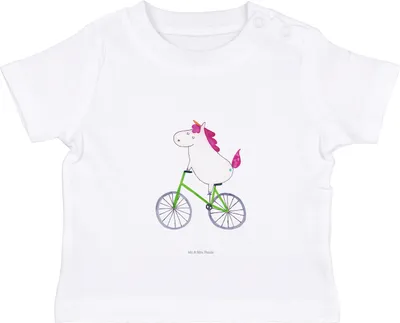 Produktbild von Mr. & Mrs. Panda Babyshirt Einhorn Radfahrer 6. - 12. Monat - Weiß - Geschenk, Kleinkind Shirt, Einhörner,  T-Shirt, Rad, Organic Baby, Unicorn, Radfahren, Öko, Bike