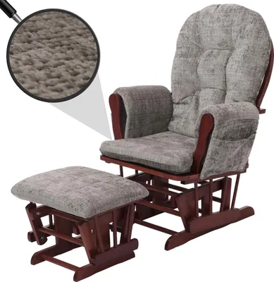 Obrázek produktu pro Relaxační křeslo HWC-C76, houpací křeslo s taburetem látka žinylka (465 g/m²) Oeko-Tex  světle šedá, tmavý rám