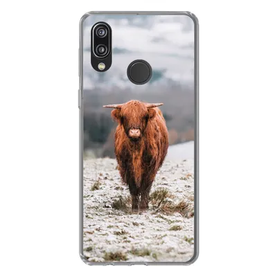 Produktbild von MuchoWow® Handyhülle Schutzhülle Hülle für Huawei P20 Lite (2020) Schottischer Highlander - Schnee - Berg Silikon Softcase Handy Hülle - Kartenhalter