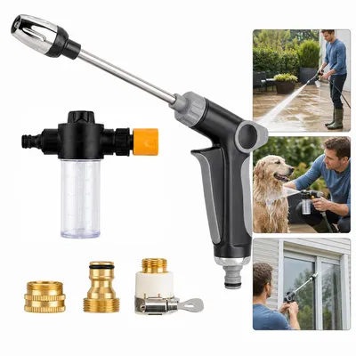 Produktbild von Hochdruckpistole für Gartenschlauch, verstellbar, langlebig, inkl. Schaumkanister & Metallanschlüsse, Hochdruckreiniger Zubehör