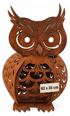 Produktbild von Dekofigur Eule mit Edelrost-Patina, filigranen Ausstanzungen, 62x35x20cm