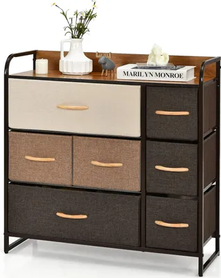 Productafbeelding van Famanu commode met 7 opklapbare stoffenladen - Ruimtebesparende opbergkast met verstelbare poten
