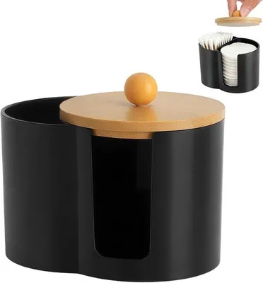 Produktbild von Bambus-Wattenschalterhalter - 10 × 7 × 6 cm - Schwarz - Holz - Schubladenhalter