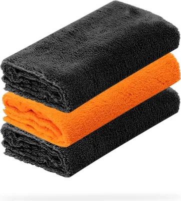 Produktbild von detailmate 3er Set Mikrofasertücher - 40x40cm, 550 GSM - Mikrofaser Poliertücher 2x schwarz, 1x orange