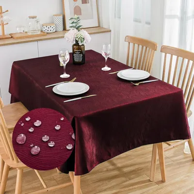Productafbeelding van Jacquard tafelkleed, rechthoekig, 300 x 150 cm, bordeauxrood, watergolfmotief, polyester