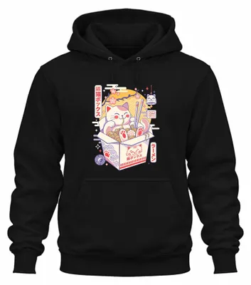 Productafbeelding van Kattenbox Ramen Japan, schattige kat, Neko, anime, Y2K, Otaku, hoodie, zwart, maat M