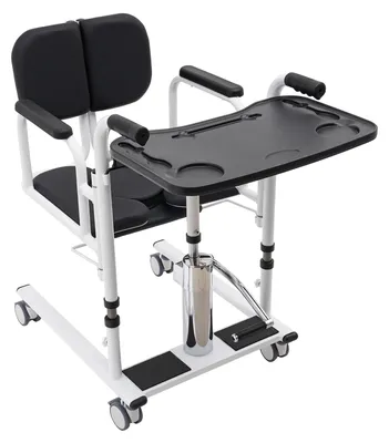 Obrázek produktu pro Hydraulické nosítko pro pacienty – nosítko pro transfer do invalidního vozíku – pro domácí péči a seniory – nosnost 150 kg – opěrka zad nastavitelná do úhlu 180° – výška zvedání 30–46 cm – 4 kola s brzdami