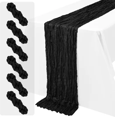 Immagine prodotto di Runner da tavolo in tessuto simile al lino, colore nero, confezione da 6 pezzi, dimensioni 45 x 275 cm, ideali per la decorazione della tavola