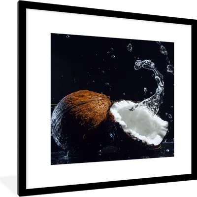 Produktbild von MuchoWow® Gerahmtes Poster Kokosnuss - Stillleben - Wasser - Schwarz - Frucht 40x40 cm - Poster mit Schwarzem Bilderrahmen Wandposter Rahmen Foto Bilder - Poster - Plakat im Rahmen