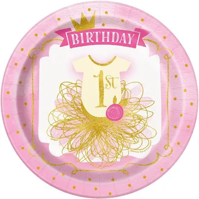 Produktbild von Unique Party 58155, Teller, Rund, Papier, Gold, Pink, Weiß, Abbildung, 8 Stück(e)