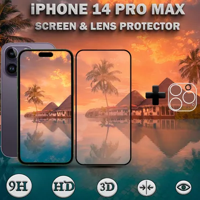 Obrázek produktu pro 1-balení iPhone 14 Pro Max Ochranné sklo na displej & 1-balení ochrana objektivu - Tvrzené sklo 9H - Super kvalita 3D