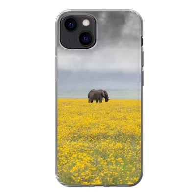 Produktbild von MuchoWow® Handyhülle Schutzhülle Hülle für iPhone 13 Elefant - Blumen - Natur - Gelb - Tiere Silikon Softcase Handy Hülle - Karteninhaber