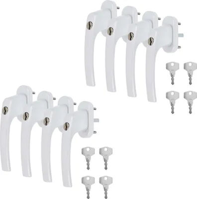 8 x Alu Fenstergriff in Weiß RAL 9016 abschließbar - Stiftlänge 30mm