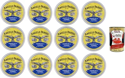Produktbild von Angelo Parodi Trancio di Tonno in olio di Oliva Thunfischsteak in Olivenöl 12x150gr + Italian Gourmet Polpa di Pomodoro 400g