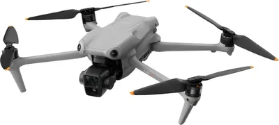 A gray DJI Air 3 drone with black propellers is shown against a white background.