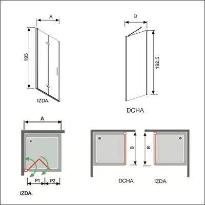 Produktbild von Duschecke mit einer Falttür NARDI - Glas 6mm Falttür 65 cm rechtsbündiges Seitenstück: 86.5 - 89 cm